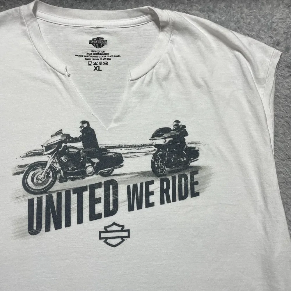 Harley-Davidson Shirt Men XL White United We Ride Sleeveless V-Notch Graphic - Picture 1 of 5